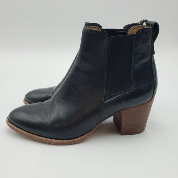 Madewell Regan Chelsea Bootie Boots 7.5 Womens Leather Ankle Block Heels Black - Picture 5 of 10